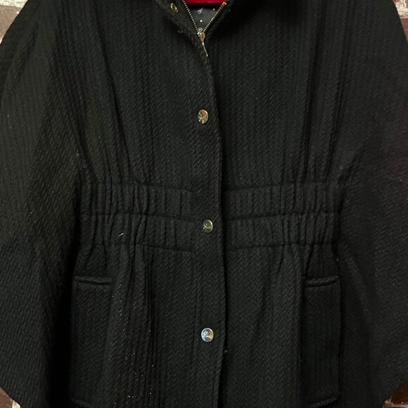 GUESS Black Wool Blend Textured Cape Coat - Size Small - Picture 12 of 12